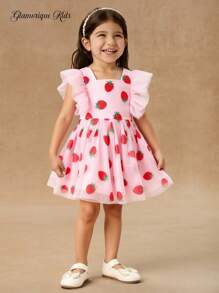 Glamorique Kids Baby Girl Pink Strawberry Glitter Tulle Tutu Dress, Popular Design - Pink - View 8