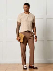 Manfinity CityGents Men's Old Money Twisting Flower Pattern Round Neck Short Sleeve Casual Knit Top - Multicolor - View 5