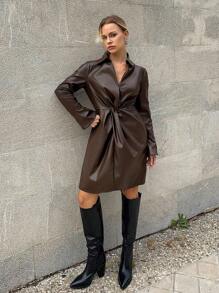 Forever 21 Leder Rock Braunes Kleid Langarm Kleid - Braun - Übersicht 5