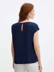 BizChic Áo sơ mi satin tay ngắn dáng rộng dành cho nữ, kiểu dáng thanh lịch, đa năng, phù hợp cho công sở, đi làm hàng ngày, mang phong cách lãng mạn retro thập niên 90, thích hợp cho Giáng sinh, Năm mới, Tiệc Valentine, đi biển, Lễ tốt nghiệp, Lễ hội thời trang, Kỳ nghỉ, Khách dự đám cưới, Bữa ăn trưa, Sân bay, nhiều dịp khác nhau. - Màu xanh hải quân - Xem 3