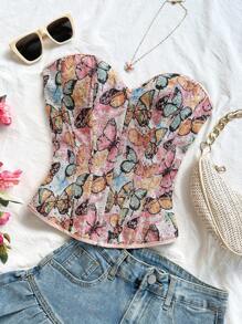 Soleia Áo ba lỗ in hoa Jacquard phong cách cung điện cổ điển dành cho nữ có nút và dây buộc phía sau - Nhiều màu - Xem 6