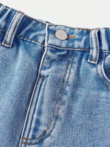 SHEIN 青少年女孩中性复古休闲都市街头宽松直筒牛仔裤，纽扣和拉链闭合，带有前口袋，后背有扁平口袋。