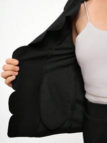 Miaspire 女式纯色贝壳边衬衫和裤子套装 - 黑色 - 查看 8