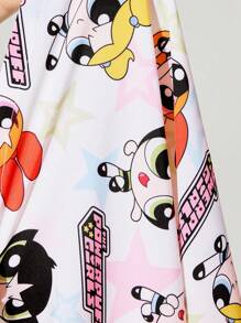THE POWERPUFF GIRLS X SHEIN 女款白色卡通可爱宽松衬衫，花朵、泡泡、毛茛图案，基本款休闲时尚，开学季女士，开学季，学校上衣，基本款上衣，秋冬 - 彩色 - 查看 6