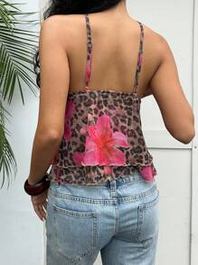 SHEIN EZwear 女士夏季海滩豹纹花卉印花露背上衣 - 彩色 - 查看 2