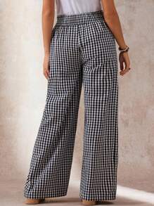 Boho Mama 孕妇休闲格纹阔腿裤，适合度假秋季女装，乡村音乐会阔腿裤，波西米亚风秋装 - 藍白色 - 查看 2