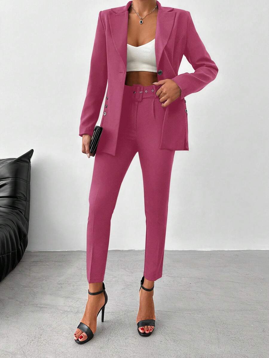 EURMUSE Women Solid Color Blazer Suit Set - Rusty Rose - View 1