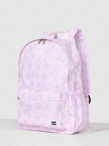 SUMWON Mochila escolar para meninas com estampa floral, mochila para estudantes do ensino fundamental e médio, bolsa para livros, bolsa de viagem fofa para o dia a dia - Roxa - Ver 2