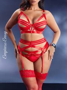 SHEIN Đồ lót gợi cảm màu trơn cỡ lớn khoét rỗng - Đỏ - Xem 5