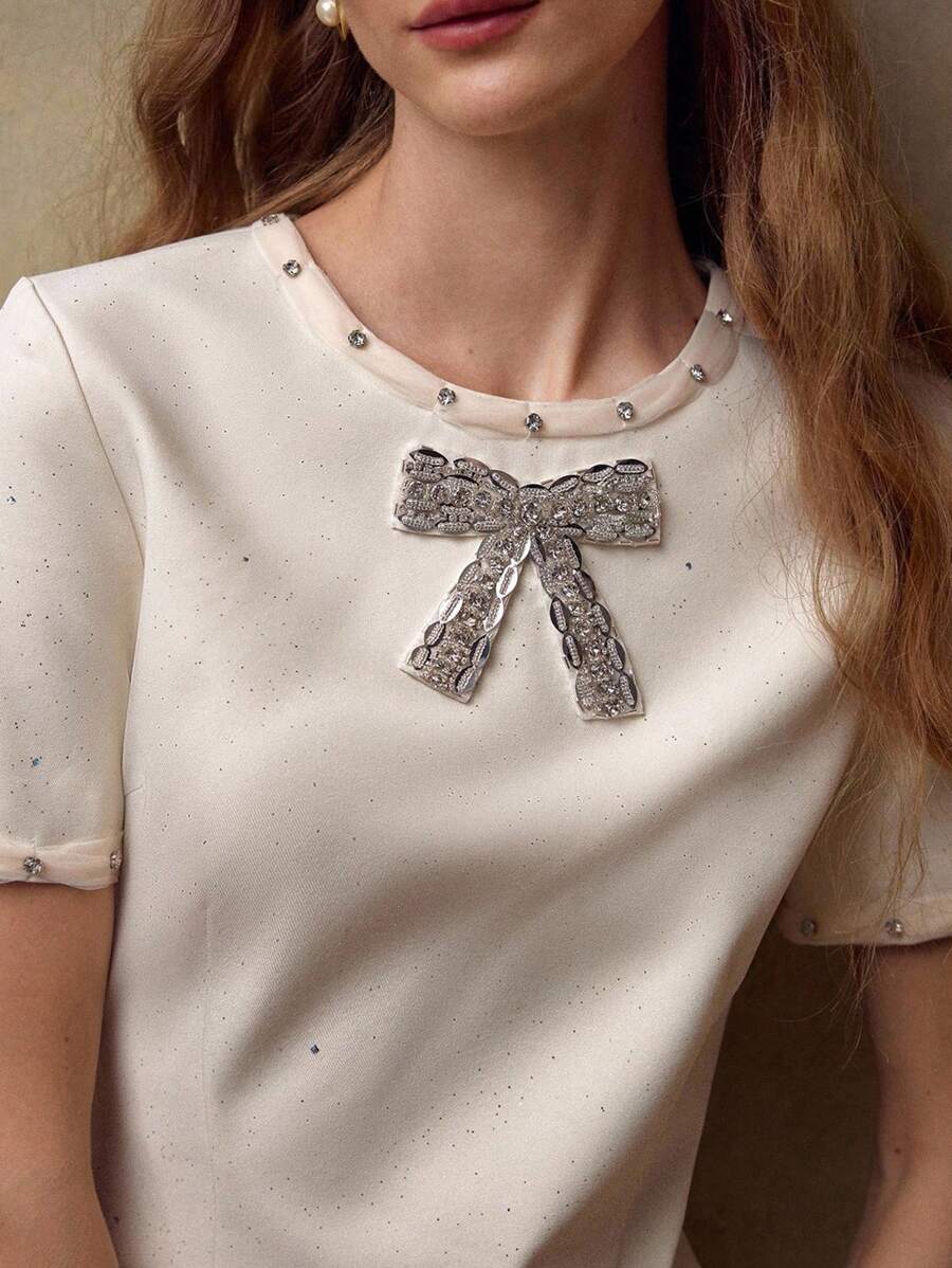 MOTF PREMIUM RHINESTONE DETAIL BOW DRESS - White - View 2