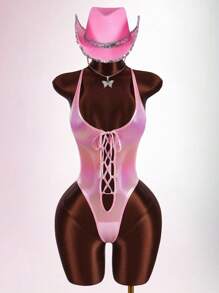 Amplova Women's Ombre Cami Sexy Criss-Cross Bodysuit Pink Bodysuit - Pink - View 3