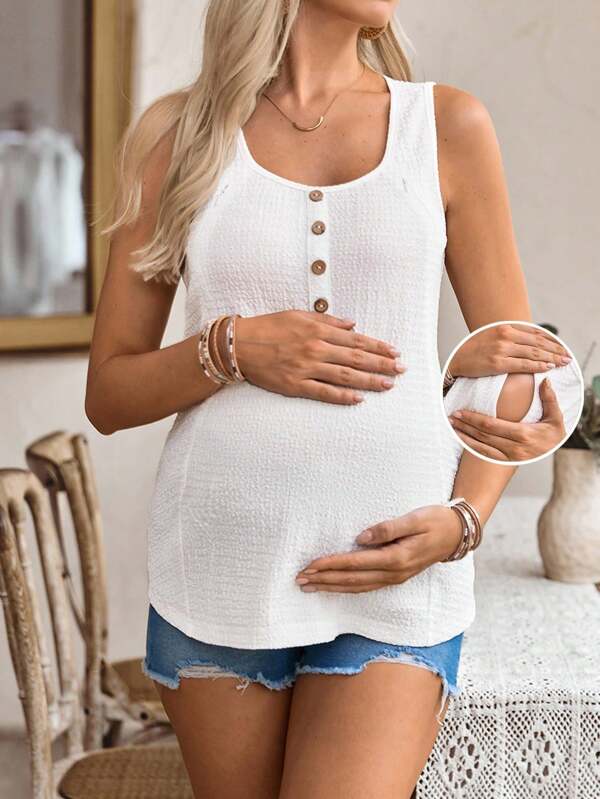 SHEIN Maternity Summer Casual Solid Color Sleeveless Nursing Top