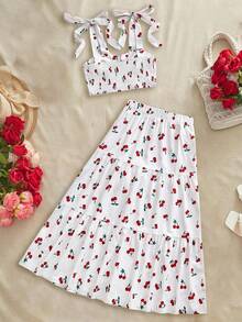 SHEIN VCAY Tops de tirantes y camisetas de mujer, conjuntos de verano, blusas de verano lindas, ropa de verano para mujer, estilo europeo de verano, atuendos de vacaciones, conjuntos de verano, blusas de verano lindas, atuendos de vacaciones - Rojo y blanco - Ver 7
