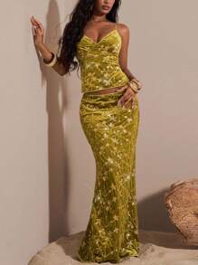 Opulessa 闪亮亮片女士纯色针织露背衬衫，适合度假、秋季女士、返校、Y2k、街头女士、端庄、复古、女士教师、女士机场 - 綠色 - 查看 7