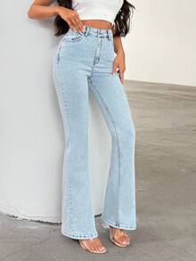 EURMUSE WOMEN HIGH WAIST SKINNY FLARE EVERYDAY CASUAL JEAN STRETCH LIGHT BLUE High Waisted Jeans Flared Jeans For Women Bootcut Jeans Wide Leg Jeans Jeans - Light Wash - View 3