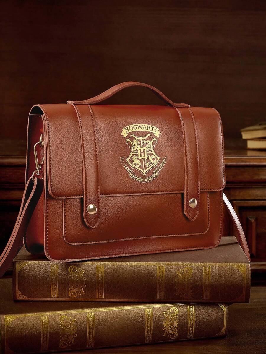 HARRY POTTER X SHEIN 1pc PU Leather Magic Logo Print Bag, Tote Bag, Adjustable Shoulder Strap