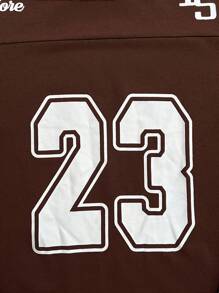 SHEIN Teen Boys' Brown Streetwear Short Sleeve T-Shirt,Summer Beach Back-To-School Text & Numeric Printed Crew Neck Versatile Casual Sports Tee For Daily - Brown - View 6