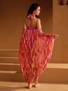 Swim Oasis Maillot de bain une-pièce avec empiècement imprimé et twist à l'avant, assorti à une cache-maillot chauve-souris pour femmes, idéal pour les vacances à la plage