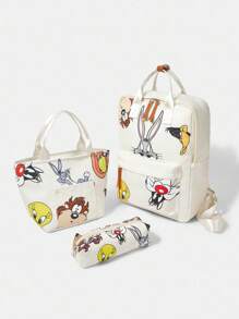 LOONEY TUNES X SHEIN 女士卡通图案时尚白色组合包 - 米色 - 查看 8