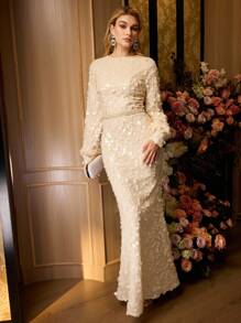 MOTF Soiréza VESTIDO DE NOCHE DE COLA DE SIRENA CON LENTEJUELAS DE CONTRASTE - Albaricoque - Ver 5