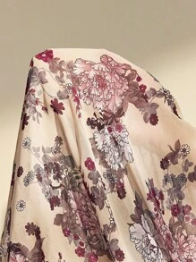 Almamuse 女士优雅花卉印花连衣裙，夏季 - 杏色 - 查看 7