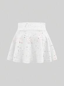 SHEIN Young Girls Activewear White Star Print Elastic Soft & Comfortable Dance/Yoga Skirt