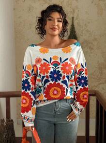 SHEIN VCAY Sweater Rajut Jacquard Digital Premium, Blus Wanita Lengan Panjang Longgar Serbaguna Elegan untuk Musim Semi & Gugur Musim Dingin - MultiWarna - View 3