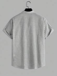 Manfinity Homme Áo sơ mi nam tay ngắn sọc thường ngày, mùa hè - màu đen - Xem 2