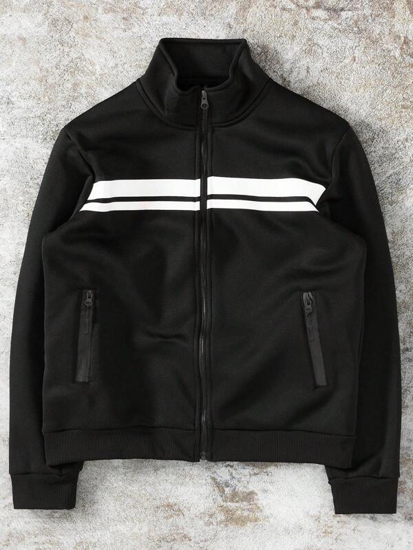 Manfinity Sporsity Men's Striped Long Sleeve Zip Collar Casual Jacket