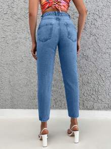 SHEIN Cottnline Jeans Com Corte Ajustado De Cor Sólida Para Mulheres - Lavagem Média - Ver 2