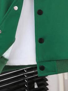 Explorewe 1pc Young Boys Jackets Grass Green Baseball Uniform Long Sleeve Stand Collar Striped & National Flag Print Hoodie Career Day,Autumn Back To School - Multicolor - View 4
