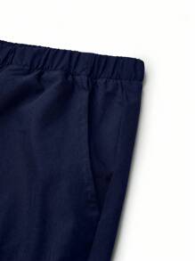 TaskEZ 2pcs Contrast Trim Casual Short Sleeve Top And Solid Color Pants Uniform Set, Scrub Sets