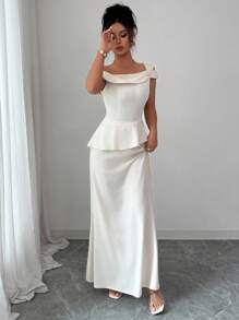 Selianne 2pcs/Set Women Asymmetric Top And Bodycon Fish Tail Skirt Set - Apricot - View 4