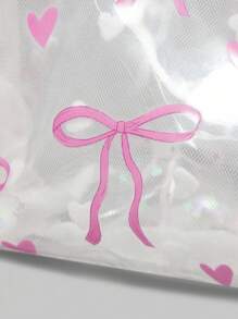 ROMWE Kawaii Pattern: 919979 Bowknot & Heart Printed Transparent PVC Lace Wristlet Makeup Bag Coin Purse Earphone Lipstick Portable Organizer, Gift - White - View 3