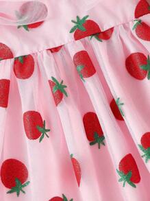 Glamorique Kids Baby Girl Pink Strawberry Glitter Tulle Tutu Dress, Popular Design - Pink - View 7