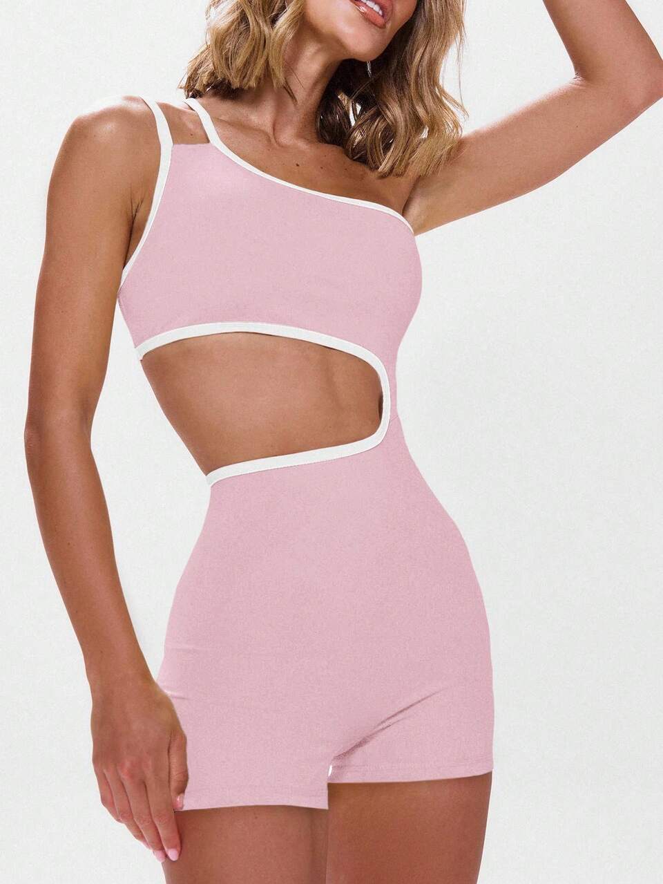 Asymmetrischer Ausschnitt Kontrastbesatz Ausschnitt Unitard Aktiv Workout Gympadel, Tennis, Pickleball Gym Fitness Sommer