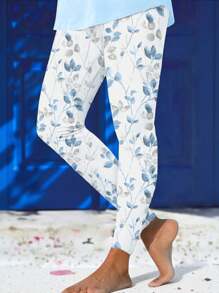 EMERY ROSE Women's Plus Size High Waisted Floral Print Leggings, Comfortable And Fitted All Year Round, High Waisted Leggings - Multicolor - View 1