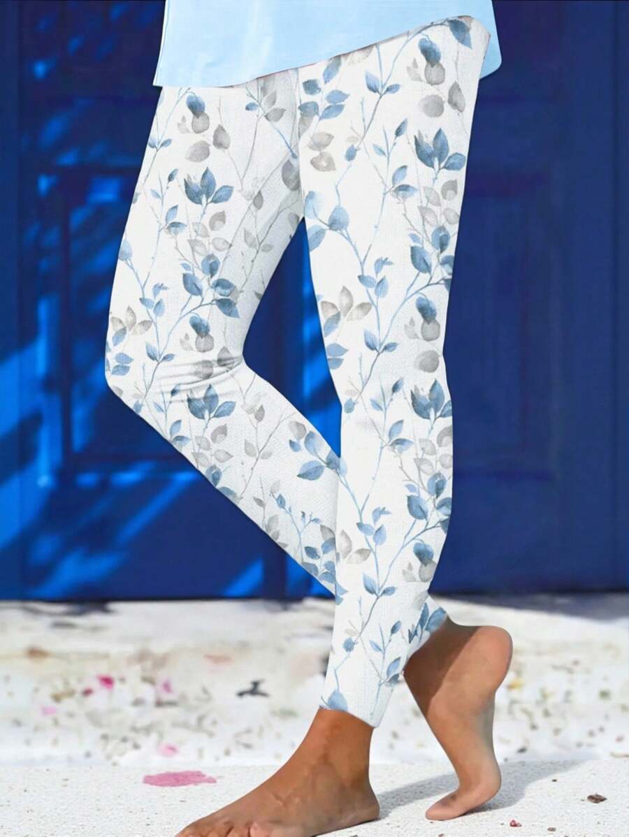 EMERY ROSE Women's Plus Size High Waisted Floral Print Leggings, Comfortable And Fitted All Year Round, High Waisted Leggings - Multicolor - View 1