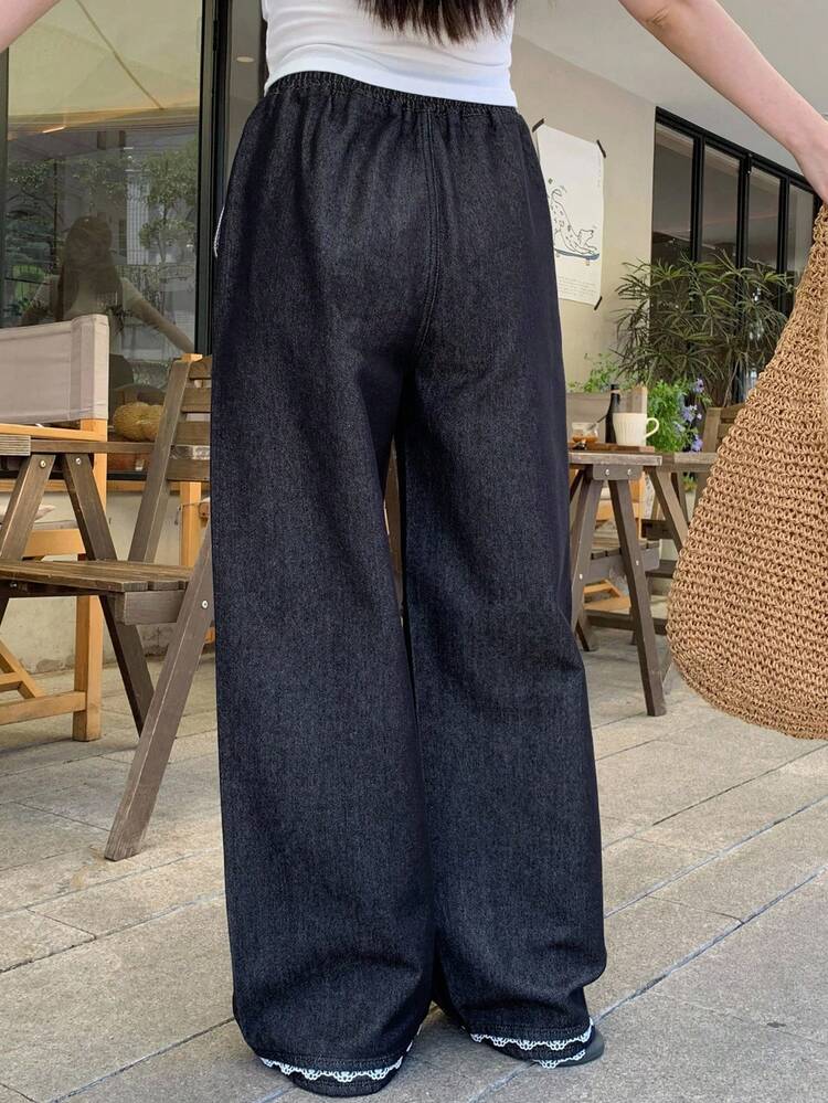 High Waist Belted Ruffle Hem Jeans For Women, Versatile Summer Casual Long Pants