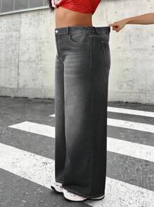 SHEIN Tall CURVE 大码夏季秋季女装秋季2000年代风格乡村音乐会老货币街头服饰斯德哥尔摩风格商务休闲女装工作女性外出机场女士垃圾摇滚宽腿牛仔裤宽松牛仔裤女士飘逸裤黑色牛仔裤