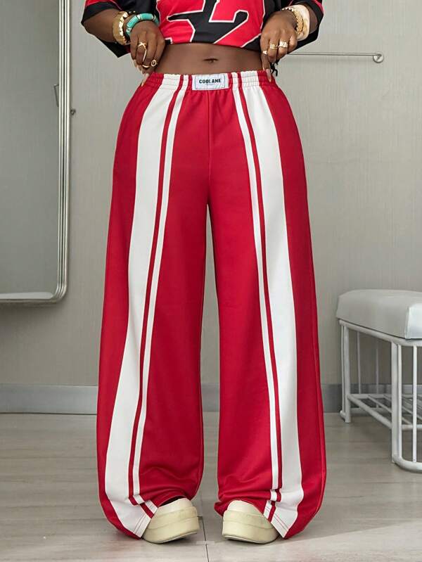Coolane Women's Summer Streetwear Going Out Striped Comfortable Red High Waisted Pants
