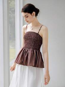 SHEIN Unity Women's Holiday Ruffled Hem Cami Top - Brown - View 4