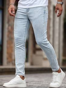 Manfinity Homme Pantalones vaqueros de unicolor para hombre, de moda para el verano - Lavado ligero - Ver 1