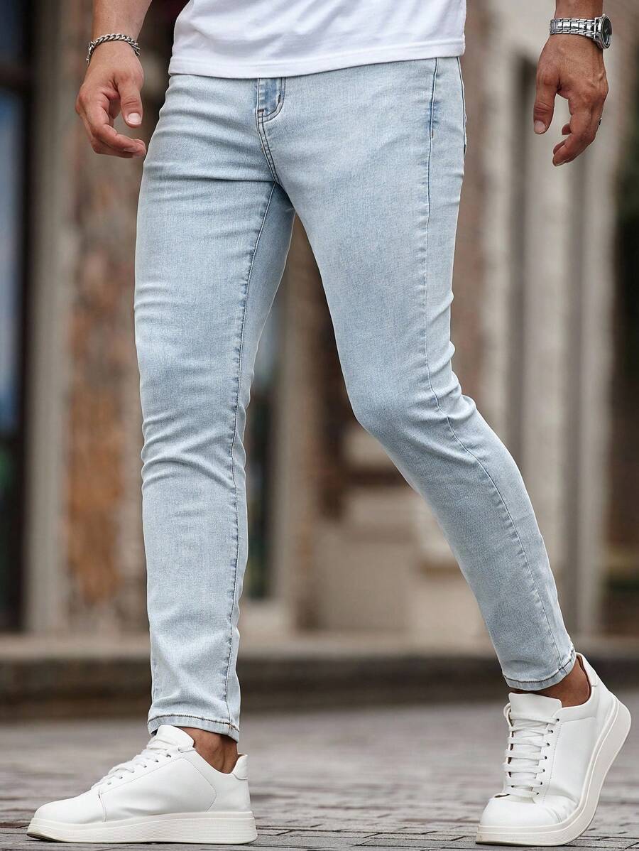 Manfinity Homme Pantalones vaqueros de unicolor para hombre, de moda para el verano - Lavado ligero - Ver 1