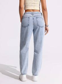 SHEIN Tall Jeans de tiro medio con pierna entallada, rasgados y con estampado de graffiti casual - Azul lavado medio - Ver 2