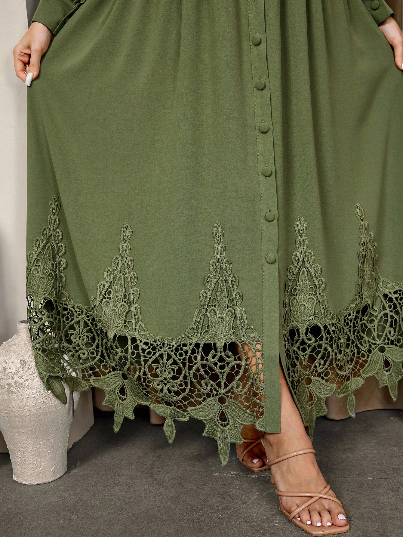 Graceveil فستان إلكازي طويل الأكمام بلون سادة مع ك...