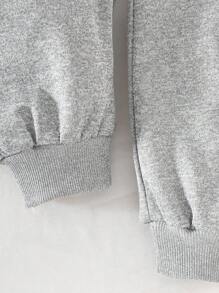 Girls Casual Sports Embroidery Horse Hoodie Sweatshirt And Elastic Waist Cuffed Sweatpants Set, Fashion Daily Outfit, Early Autumn - Dark Grey - View 8