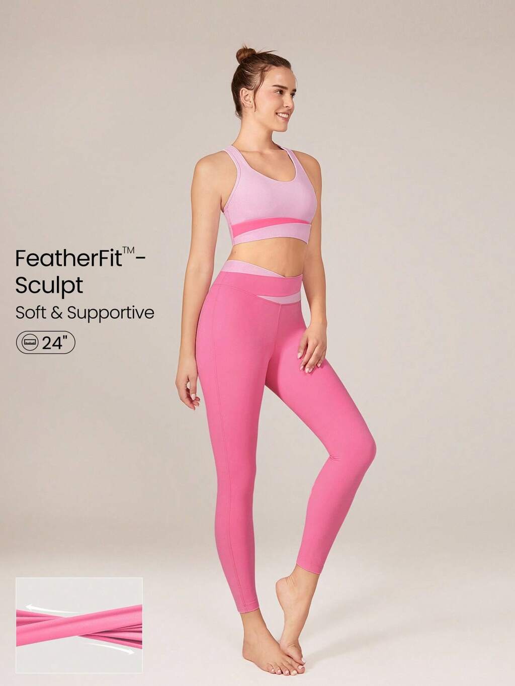 24" FeatherFit™-Sculpt Two-Tone Crossover Compression Leggings Medium Impact Workout Daily Gym