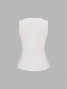 Sweetra Váy cạp cao thanh lịch & sang trọng cho nữ, bộ 2 món thoải mái khi đi làm - trắng - Xem 7