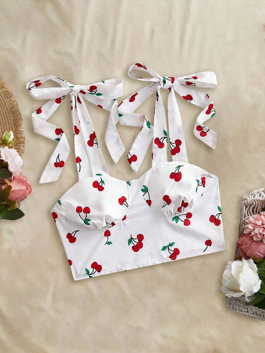 SHEIN VCAY Tops de tirantes y camisetas de mujer, conjuntos de verano, blusas de verano lindas, ropa de verano para mujer, estilo europeo de verano, atuendos de vacaciones, conjuntos de verano, blusas de verano lindas, atuendos de vacaciones - Rojo y blanco - Ver 1